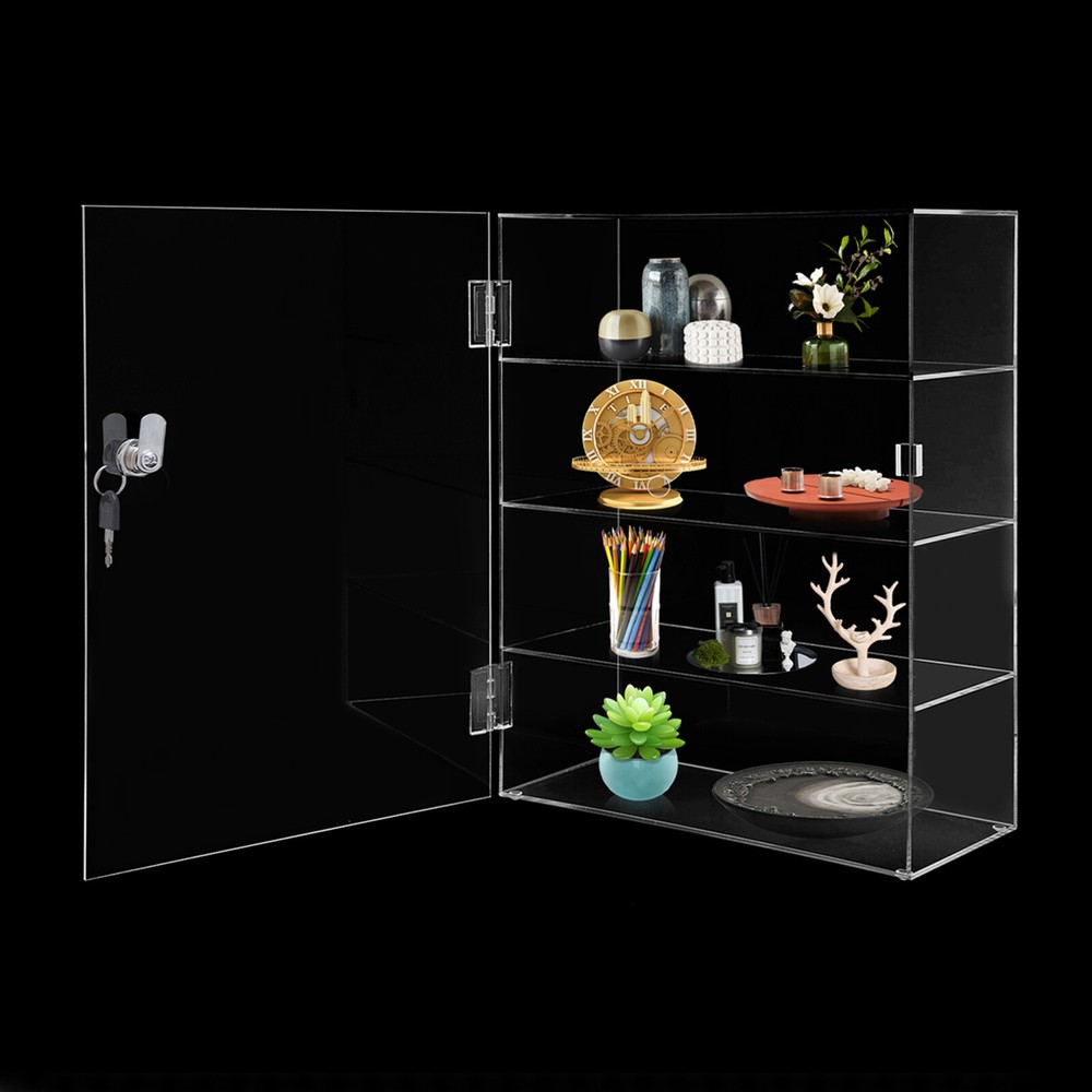 4-Layer Clear Acrylic Countertop Display Case Locking Cabinet Show Box Case