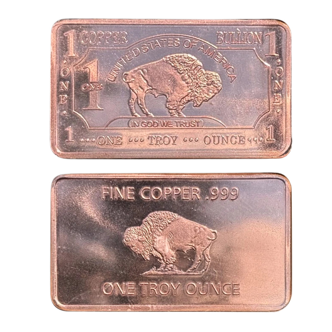 1 Troy oz .999 Copper Bullion Bar American Buffalo Pure Fine Solid Metal Ingot