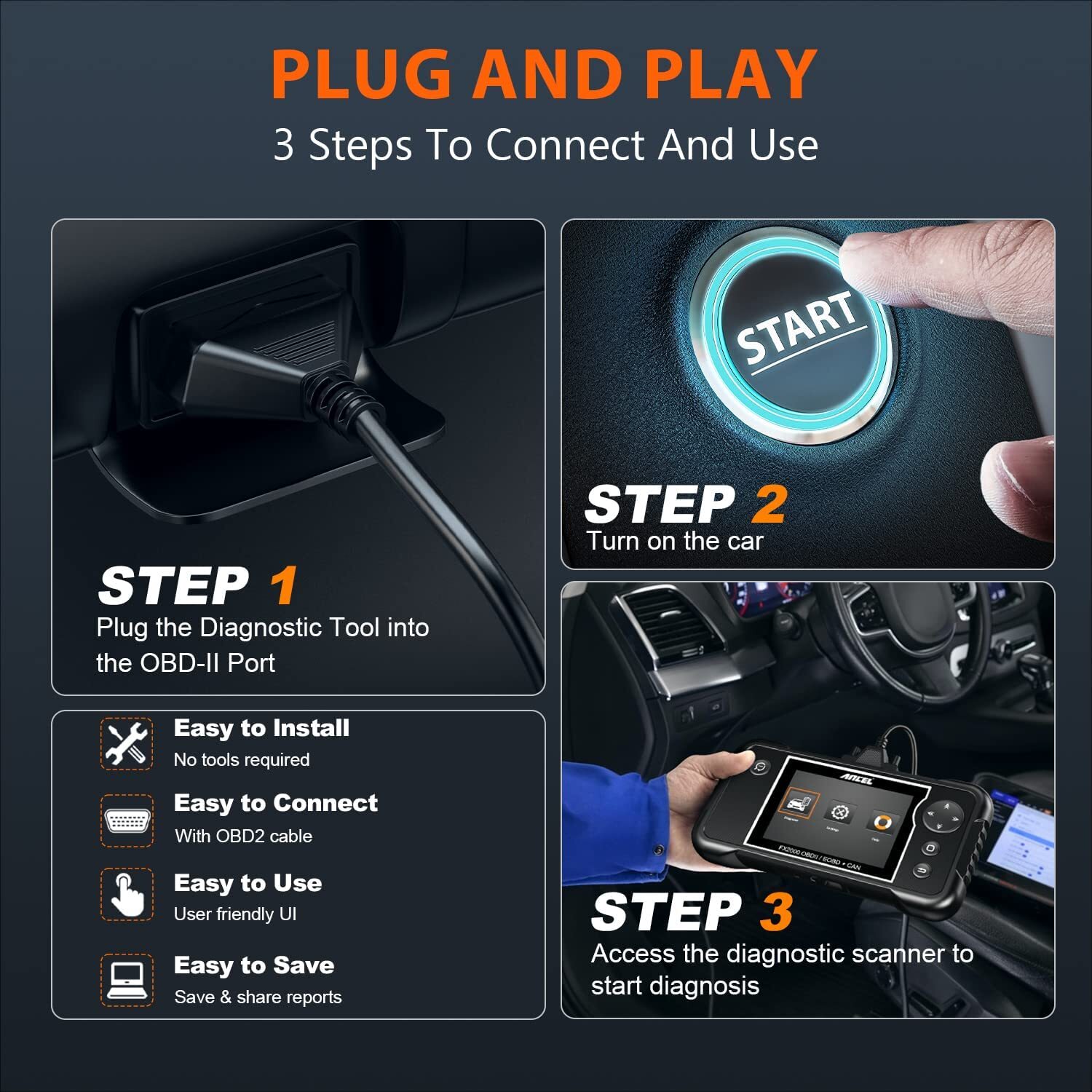 FX2000 OBD2 Scanner Code Reader for Engine Transmission ABS SRS