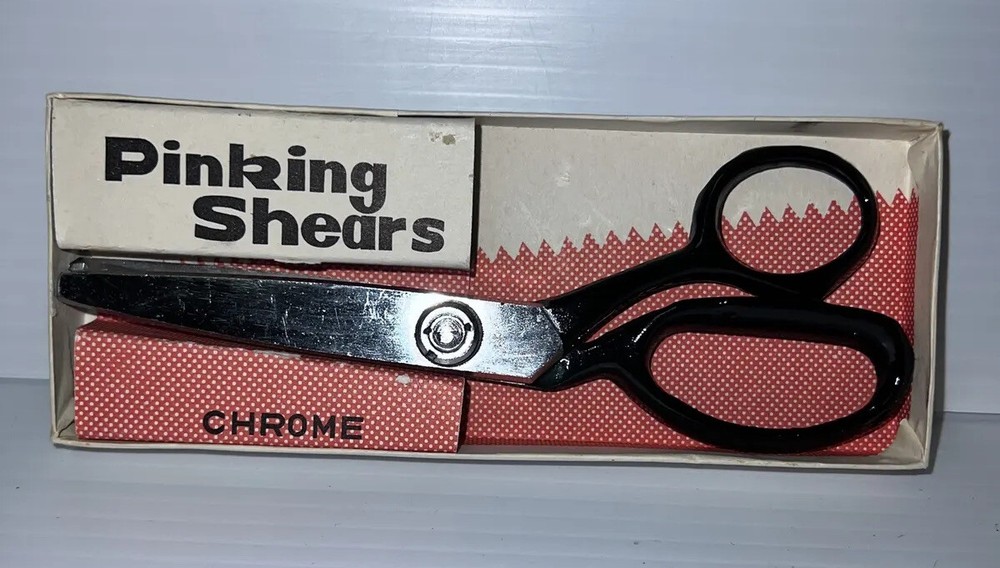 Vintage Pinking Shears Chrome Plated Scissors W/Original Box