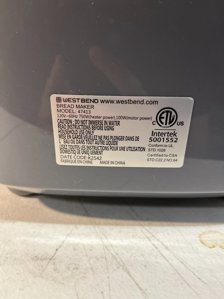 West Bend 47413 3lb Bread Maker Machine 12 Settings Tested Works