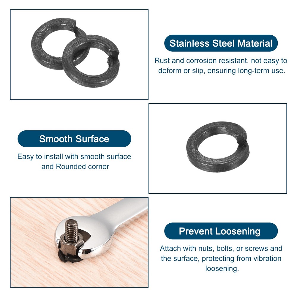 M3 Split Lock Washer, 300Pcs Carbon Steel Spring Lock Washers