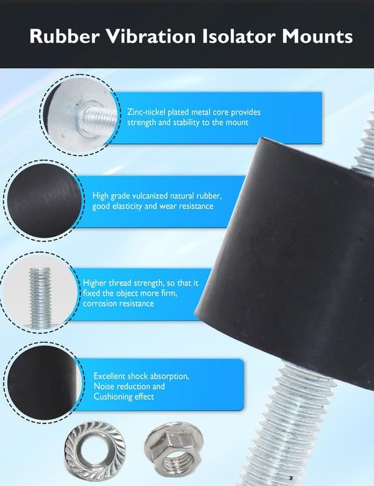 EASYEAH M4 Rubber Vibration Isolator Mounts Double Stud Shock Absorber Isolat...