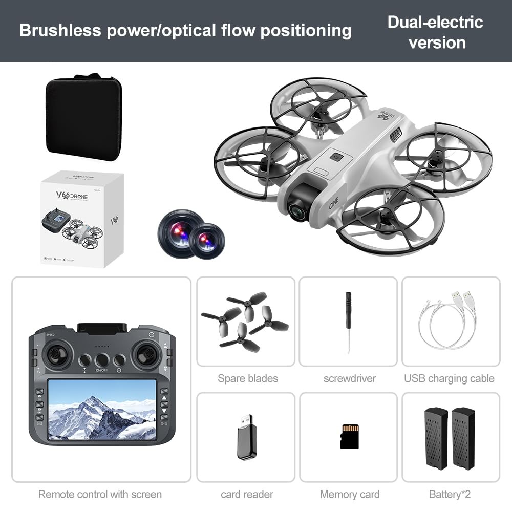 Hobby RC Drone with 180° Adjustable HD Camera & Large Screen Controller, Grey