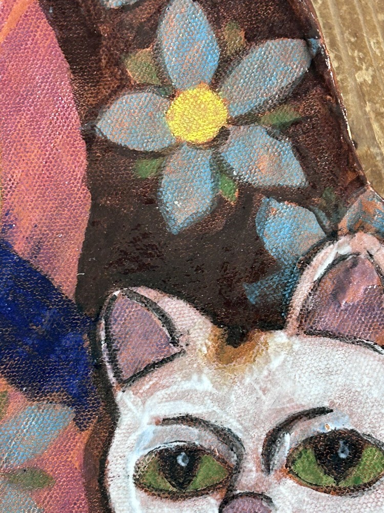 Handmade Kitty cat Art Piece hand painted footed