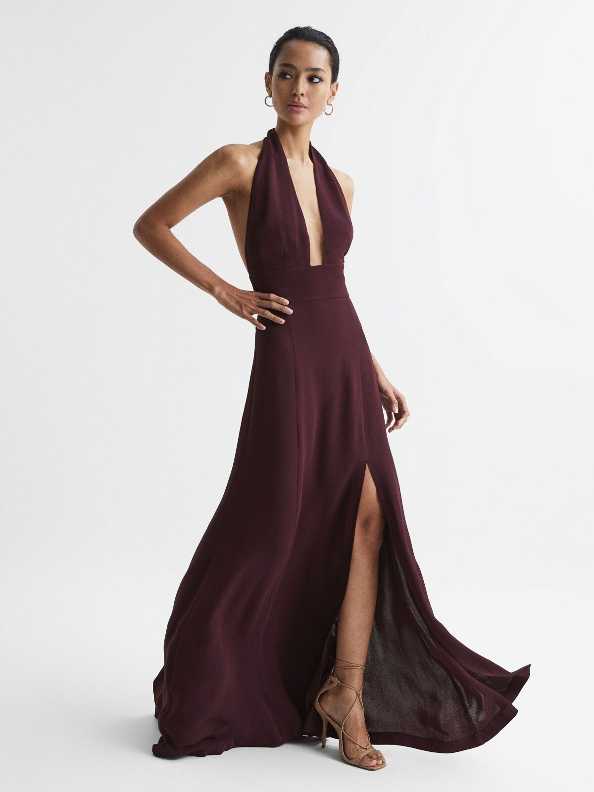 REISS Grace Maxi Dress with Detachable Cape in Burgundy