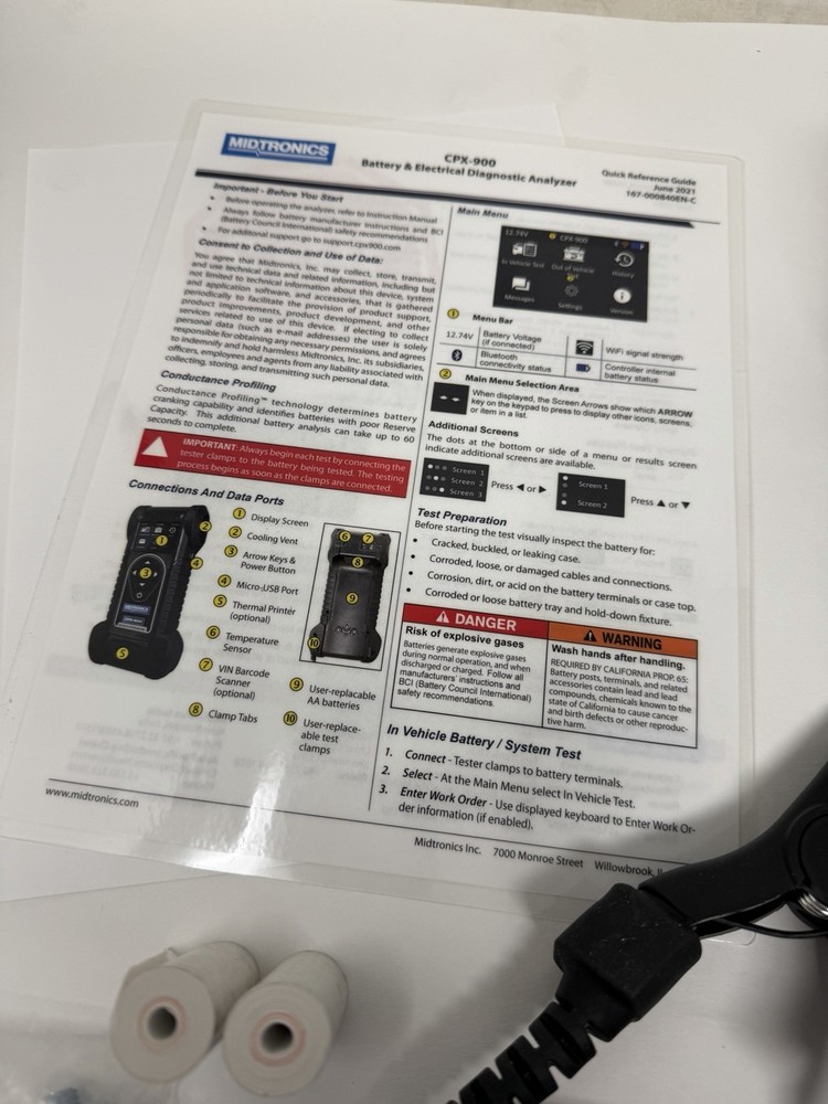 MIDTRONICS CPX-900PL - Battery & Electrical Diagnostic Analyzer