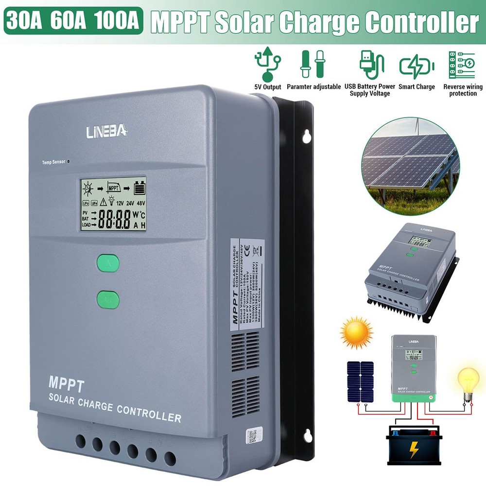 100A MPPT Solar Panel Battery Charge Controller 12V 24V 48V Auto Adjustable LCD