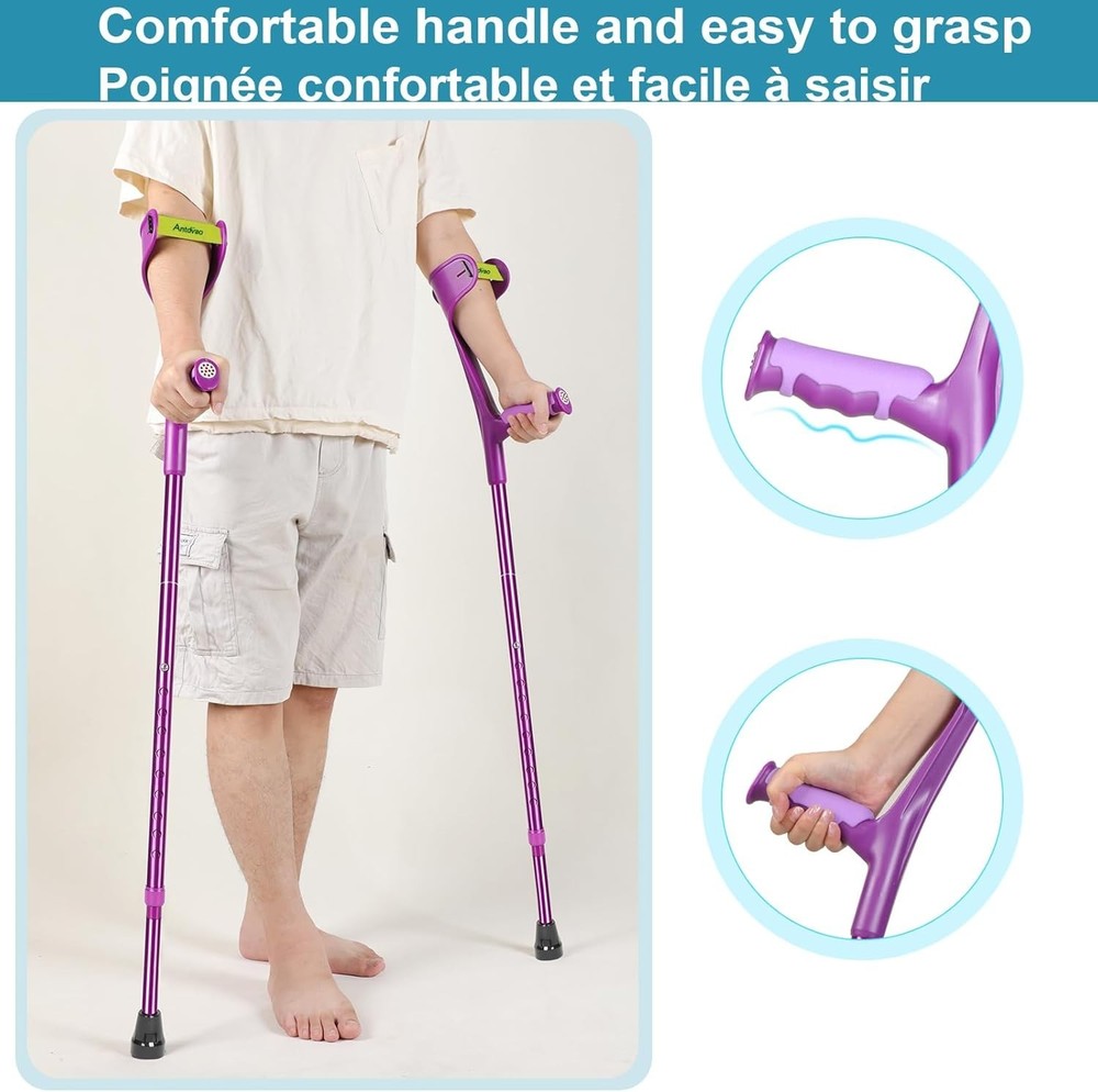 Folding Forearm Crutches with Anti-Drop Cuff - Adjustable & Lightweight