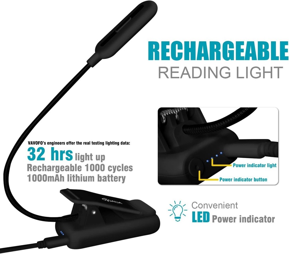 Versatile Reading Light with 7 LEDs, 9 Brightness Modes & Power Indicator