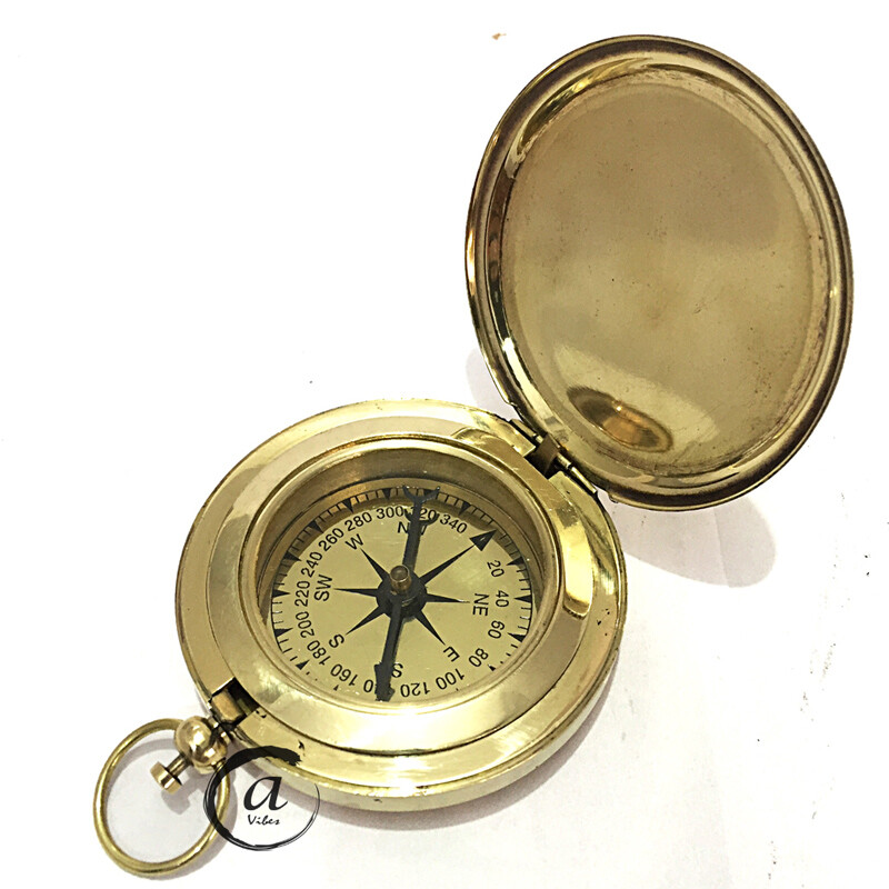 Solid Brass Push Knob Button Compass Old London Ship/Boat Compass Pocket Vintage