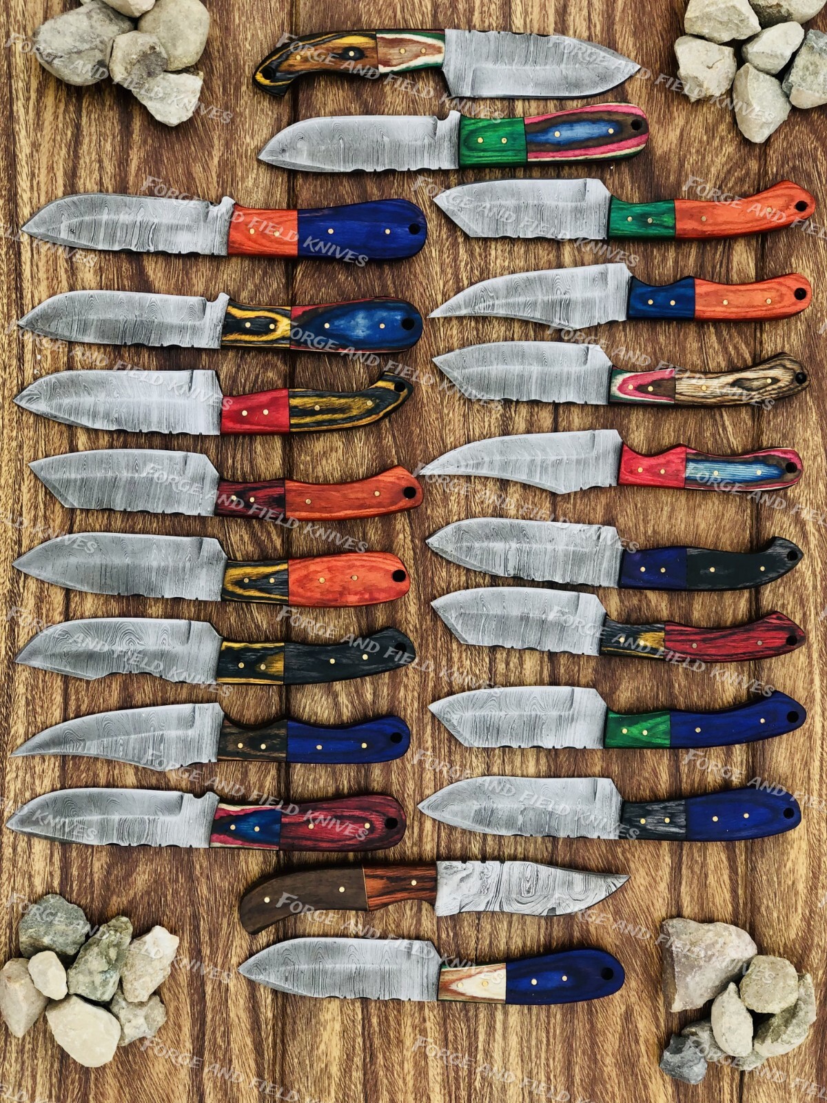 Lot of 50 Custom Handmade Damascus Steel 8" Full Tang Skinner Hunting Knifes USA