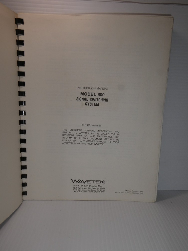 Wavetek 600 Signal Switching System Instruction Manual