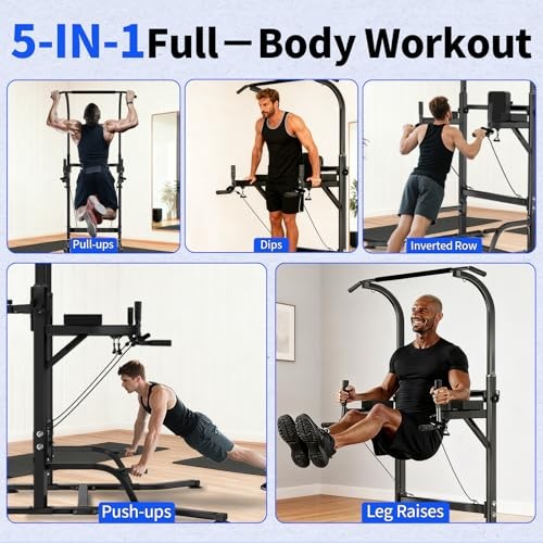 Pull Up Bar Power Tower Dip Station, Adjustable Strength Training Carbon