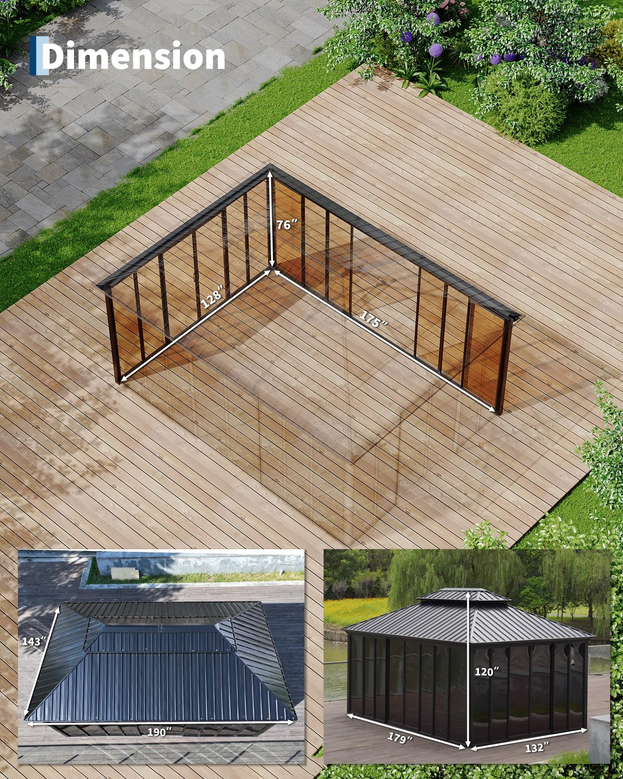 Enclosed Hardtop Gazebo Sunroom 12x16 ft Floor-to-Ceiling Sliding Doors Outdoor