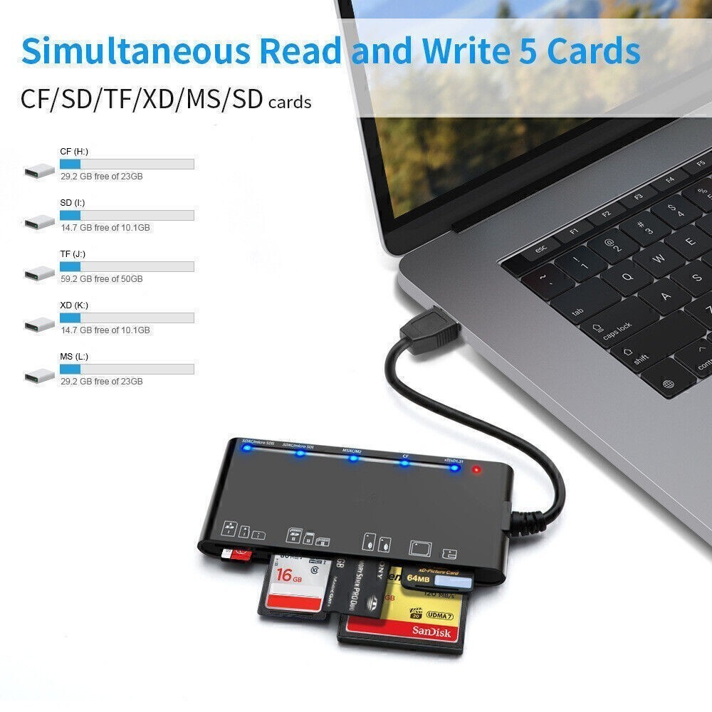 7-IN-1 USB 3.0 Memory Card Reader High-Speed Adapter for Micro SD SDXC CF SDHC