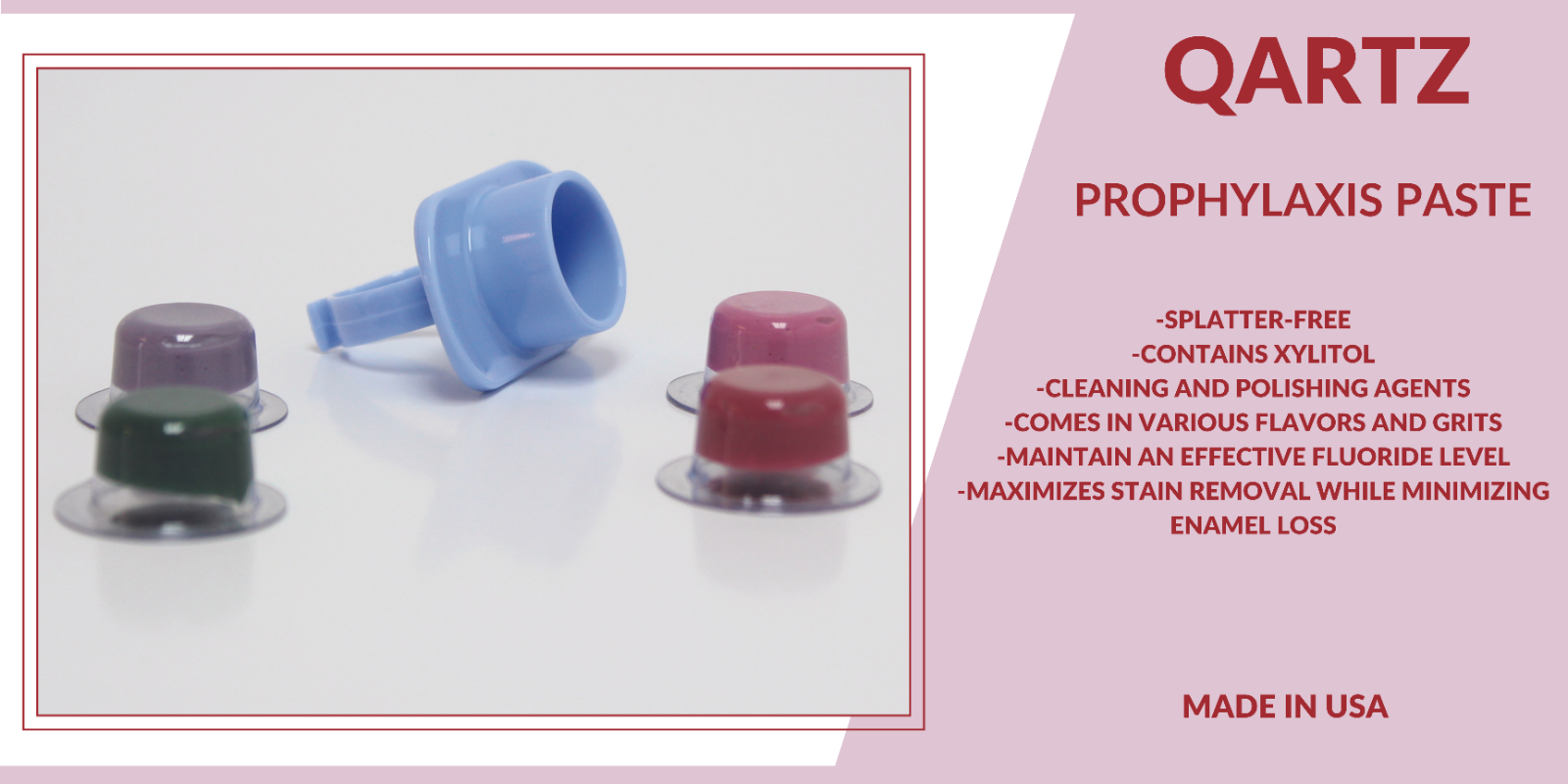 Qartz Prophy Paste Cups - Dental Non Splatter w/Fluoride - Box x 200 Cups