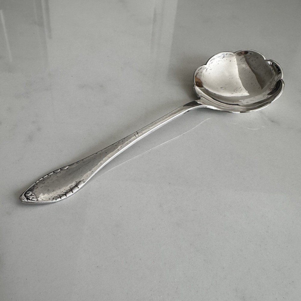 Silver Small Serving Or Cream Scalloped Spoon Danish Denmark 830 Silver Appx 5”