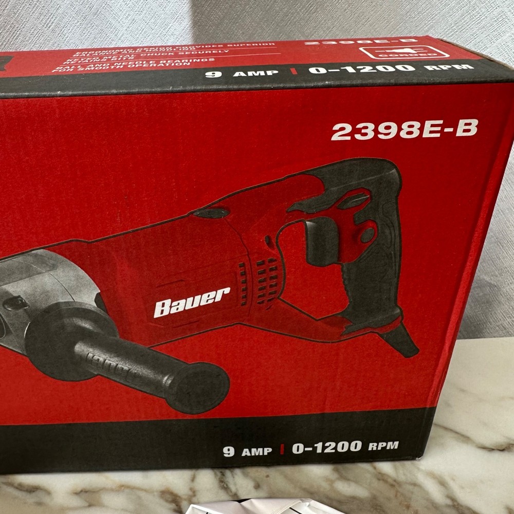 Bauer 9 amp 1/2” Variable Speed D-Handle Drill 2398E-B NIB