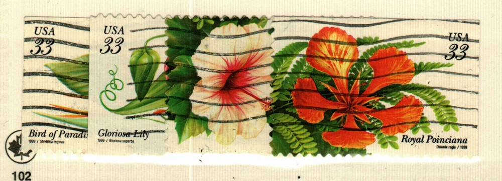 US #3310-3 used Tropical Flowers