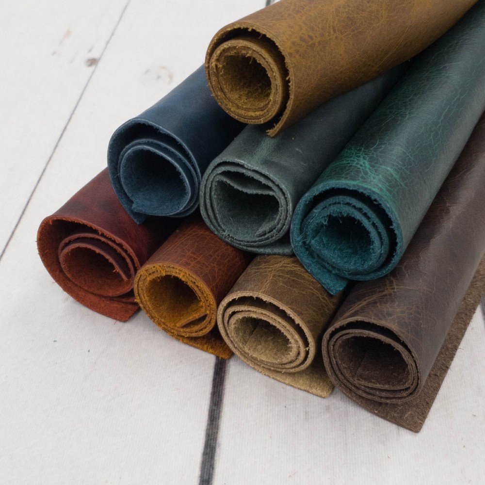 Genuine Leather Sheets Crazy Buffalo Bison Solid Colors with Pull Up Green Red