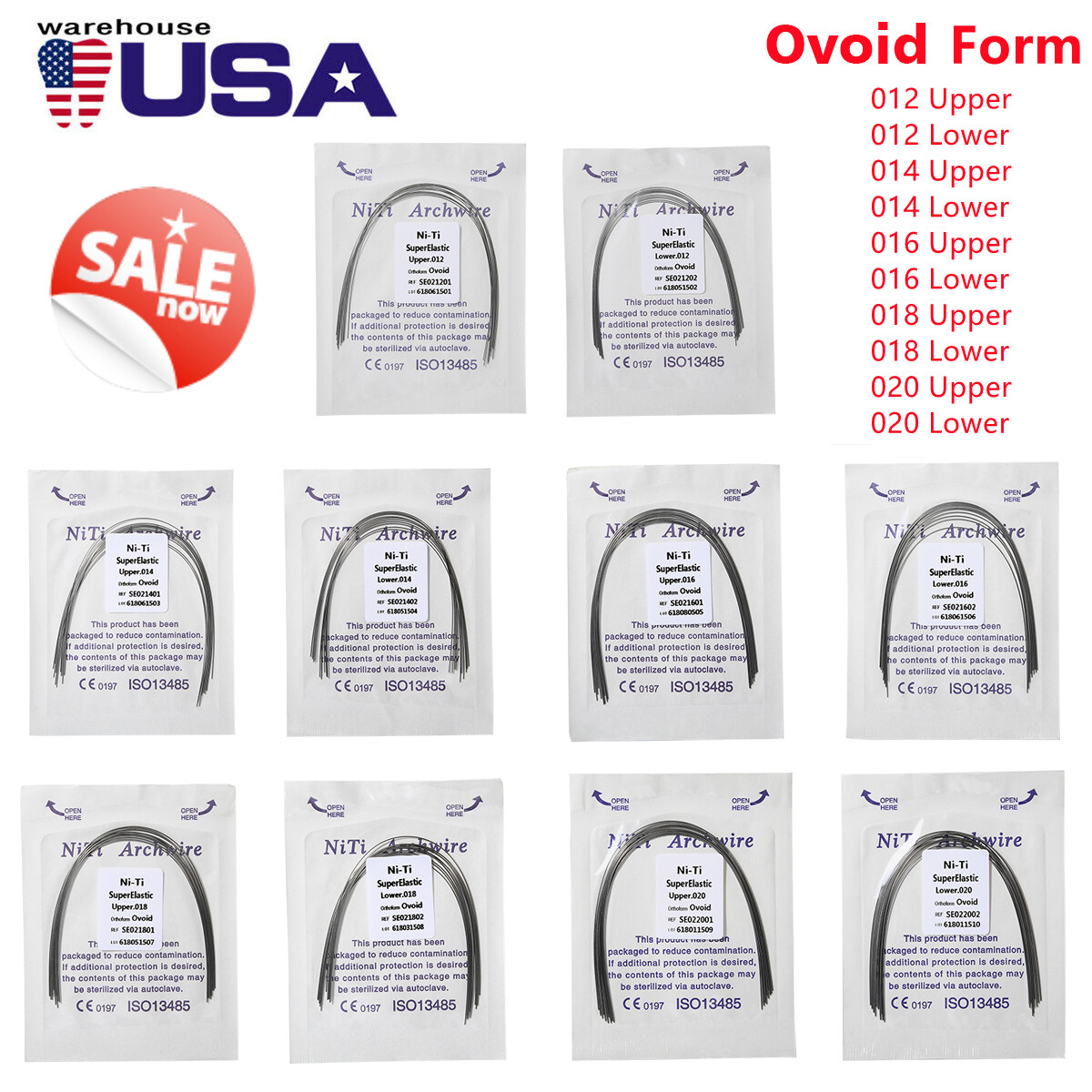 100 PCS dental orthodontic super elastic niti round arch wires Ovoid form 10 bag