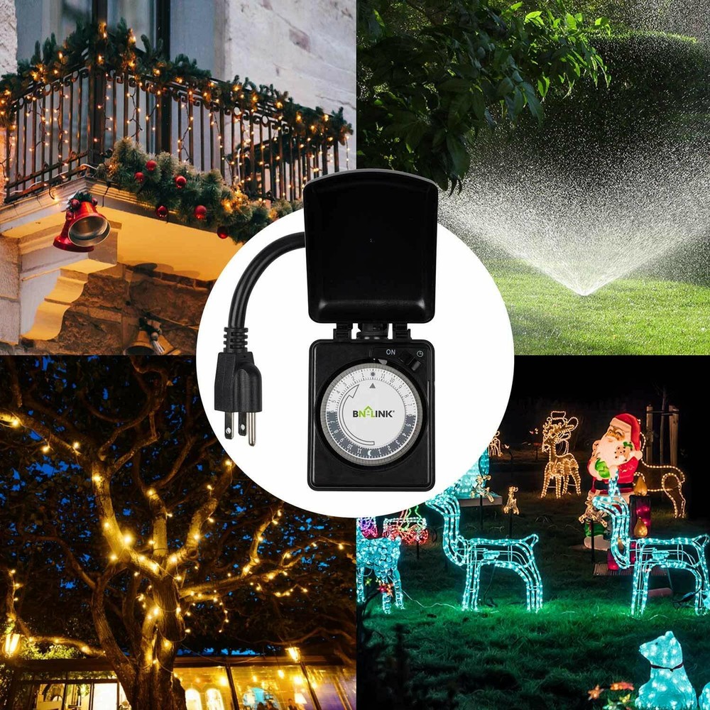 BN-LINK Compact Outdoor Mechanical 24 Hour Programmable Dual Outlet Timer