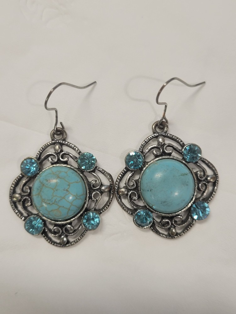 Vintage BOHO Pressed Turquoise Earrings
