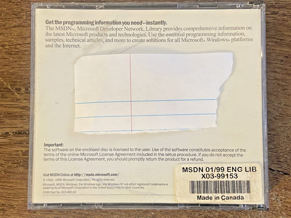 Microsoft MSDN Library 1999 CD-Rom for Windows NT Windows 98 with CD Key