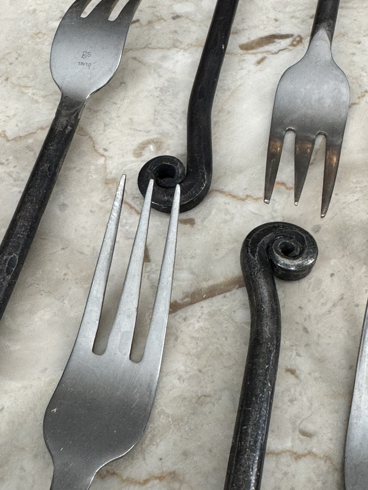 Set of 14 forks POTTERY BARN FIDDLEHEAD Black Iron Stainless Steel Flatware