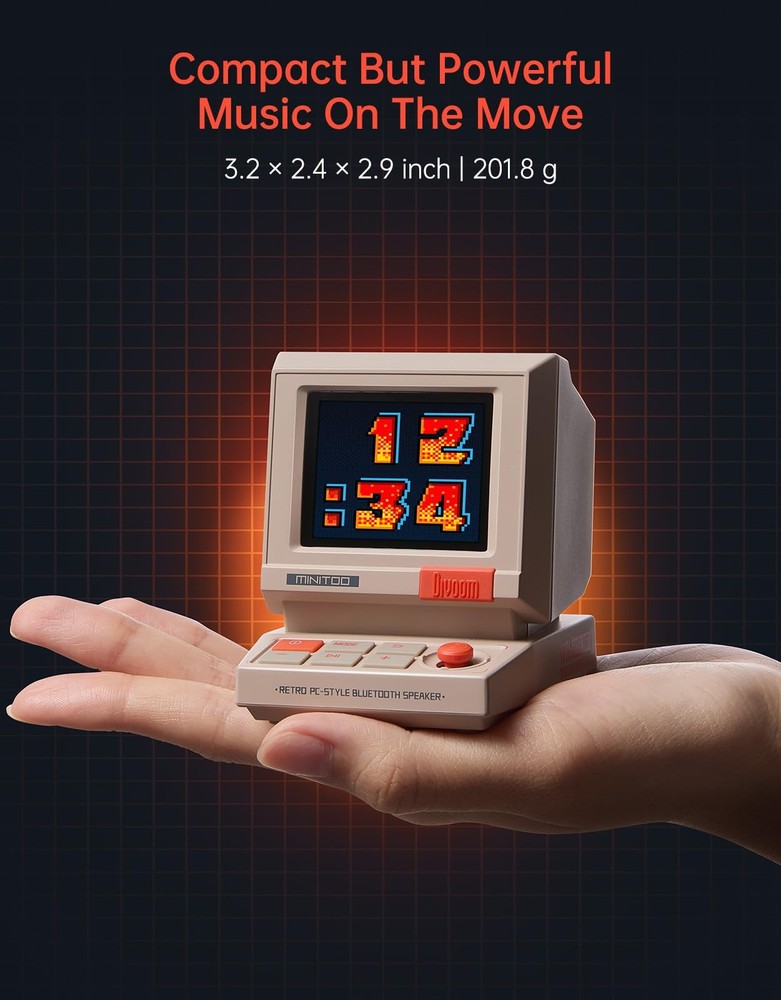 Divoom MiniToo Retro PC-Style Computer Speaker, Smart Pixel Screen with Beige