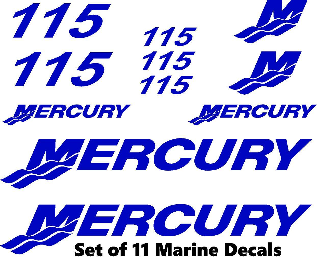 (11pc) Set of 115 Hp Mercury outboard cowling decal set custom color choices