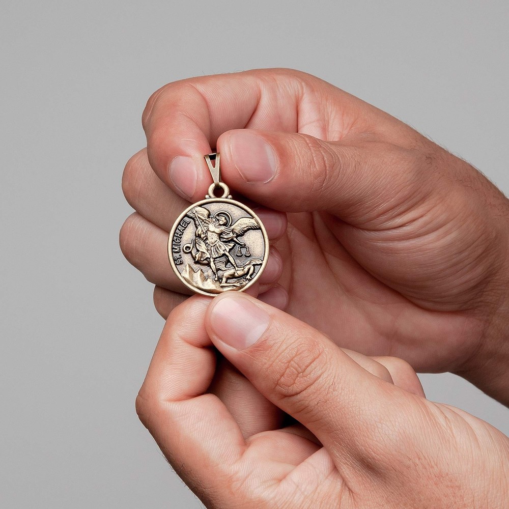 Intercession Saint Michael Medal Antique Gold