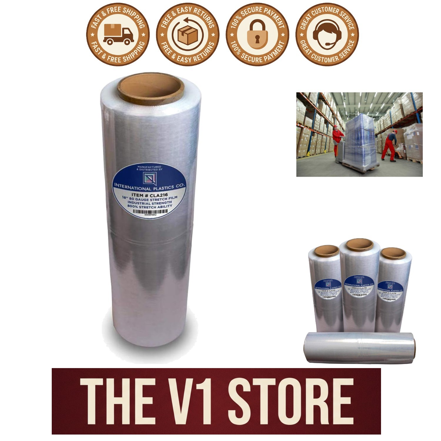 18" Heavy Duty Stretch Wrap | 1500ft, 80 Gauge, Perfect for Moving and Storage