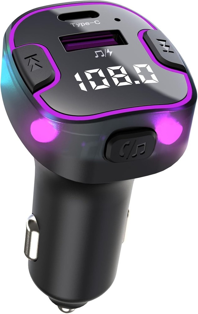 Bluetooth 5.3 Fast Charging Car Adapter with FM Transmitter & Colorful Lights