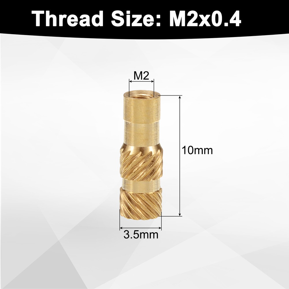 100pcs M2 Threaded Inserts Brass Heat Set Insert M2x10mm, OD 3.5mm Knurled Nuts