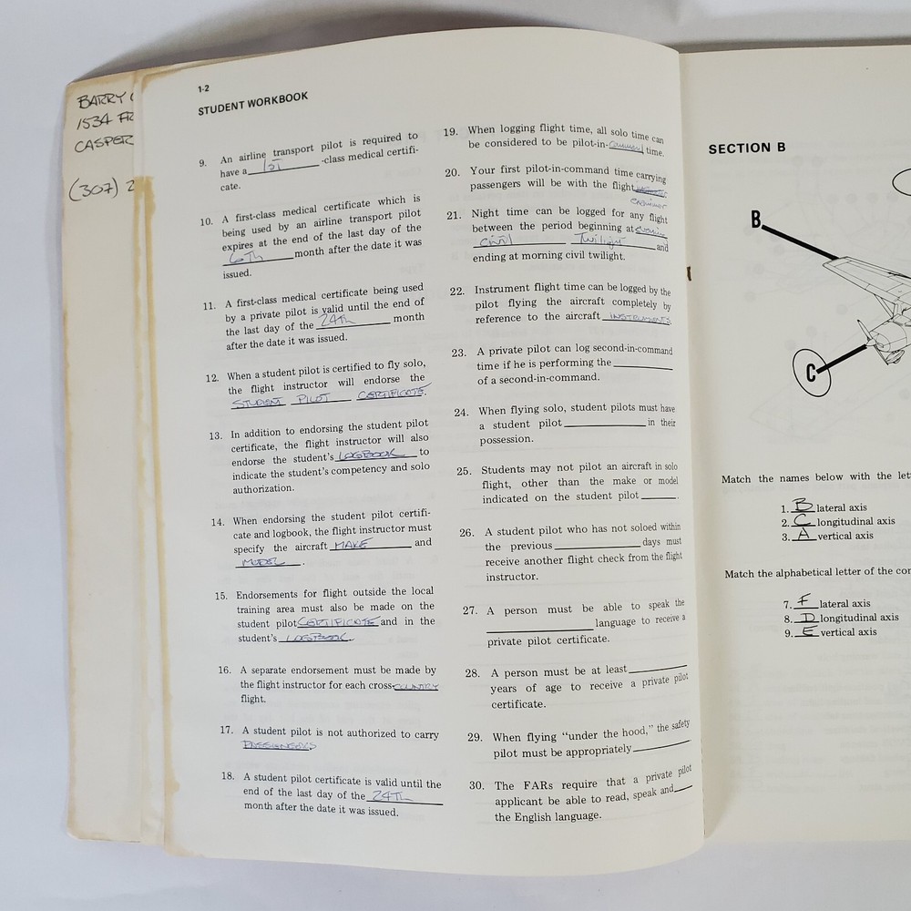 Cessna Integrated Flight Training System Private Pilot Workbook 1978 Flight Book