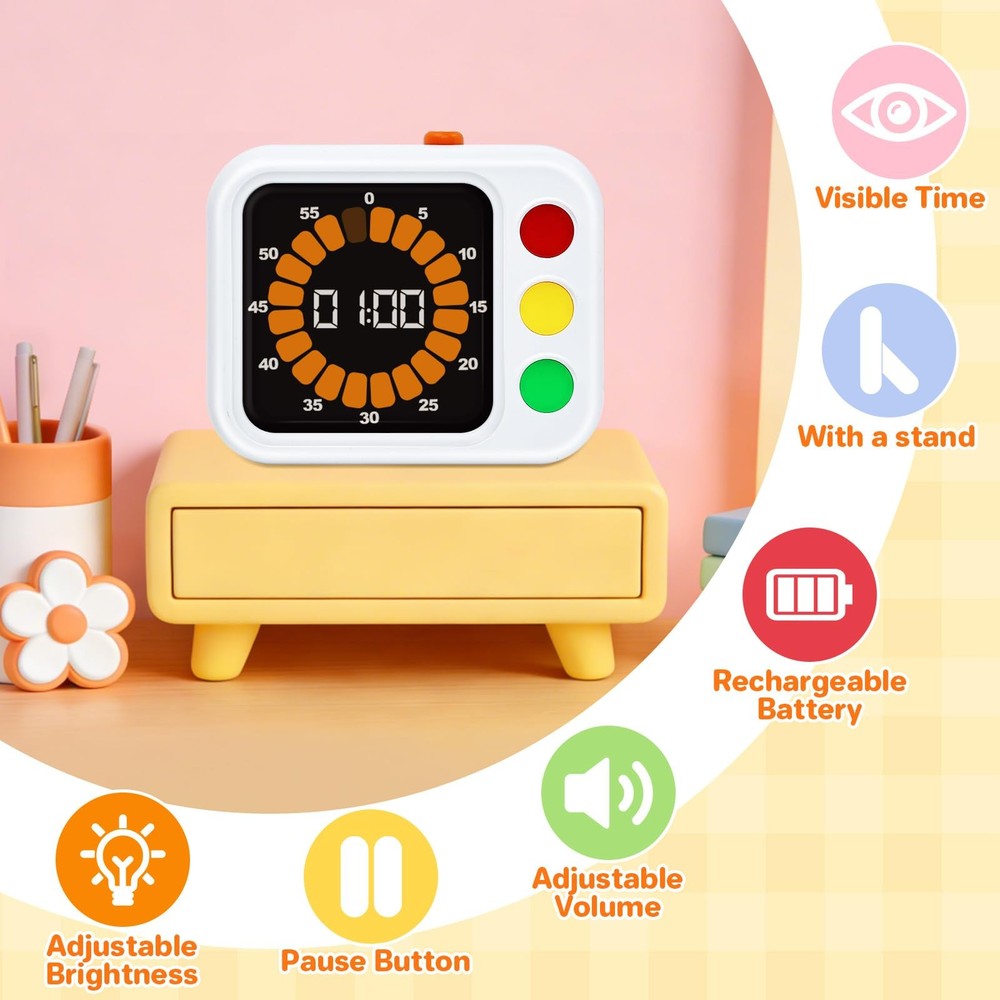 Digital Visual Timer for , with Coloured Progress bar, 60-Minute Countdown an...
