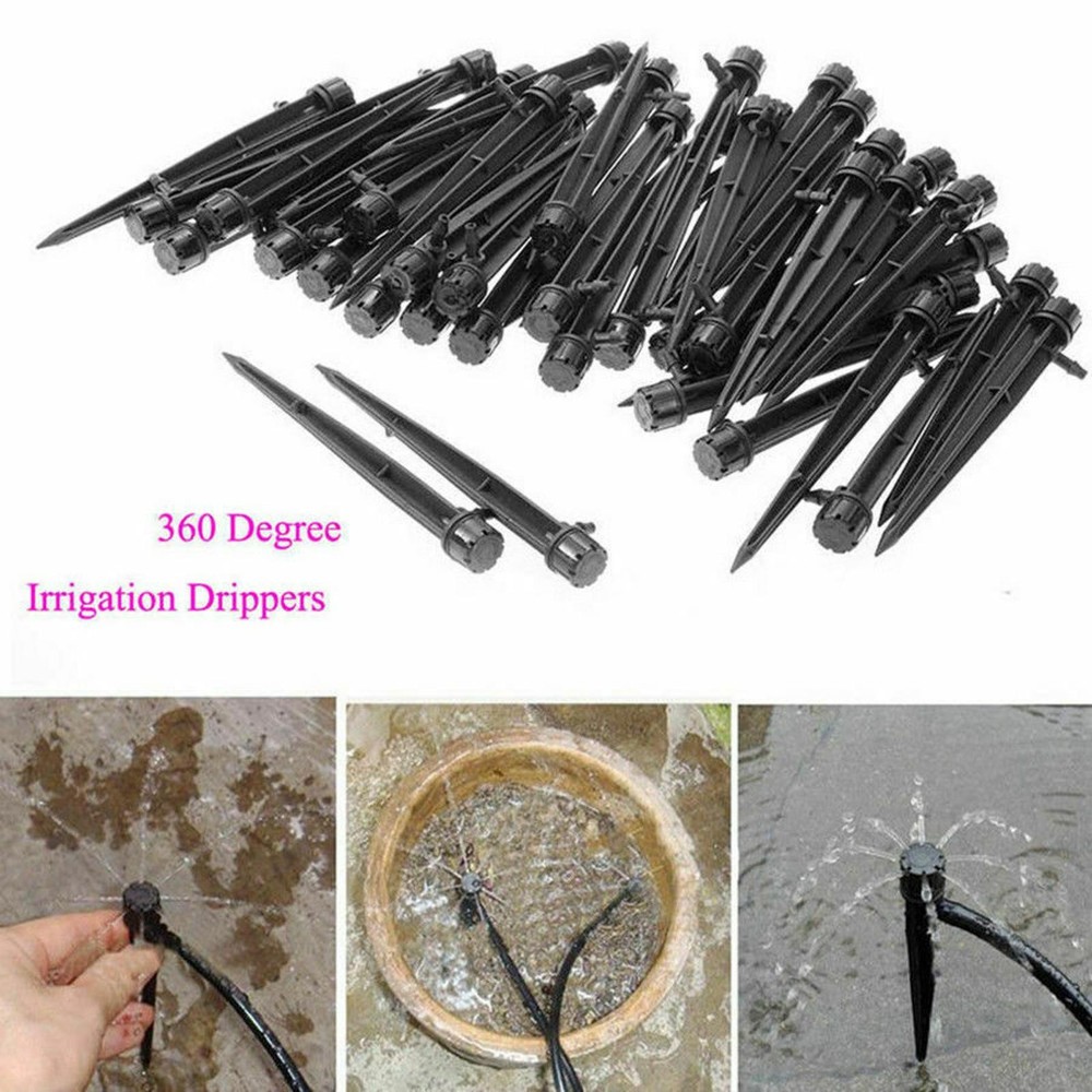 50Pack Adjustable Water Flow Irrigation Dripper Nozzle Stake Emitter Drip