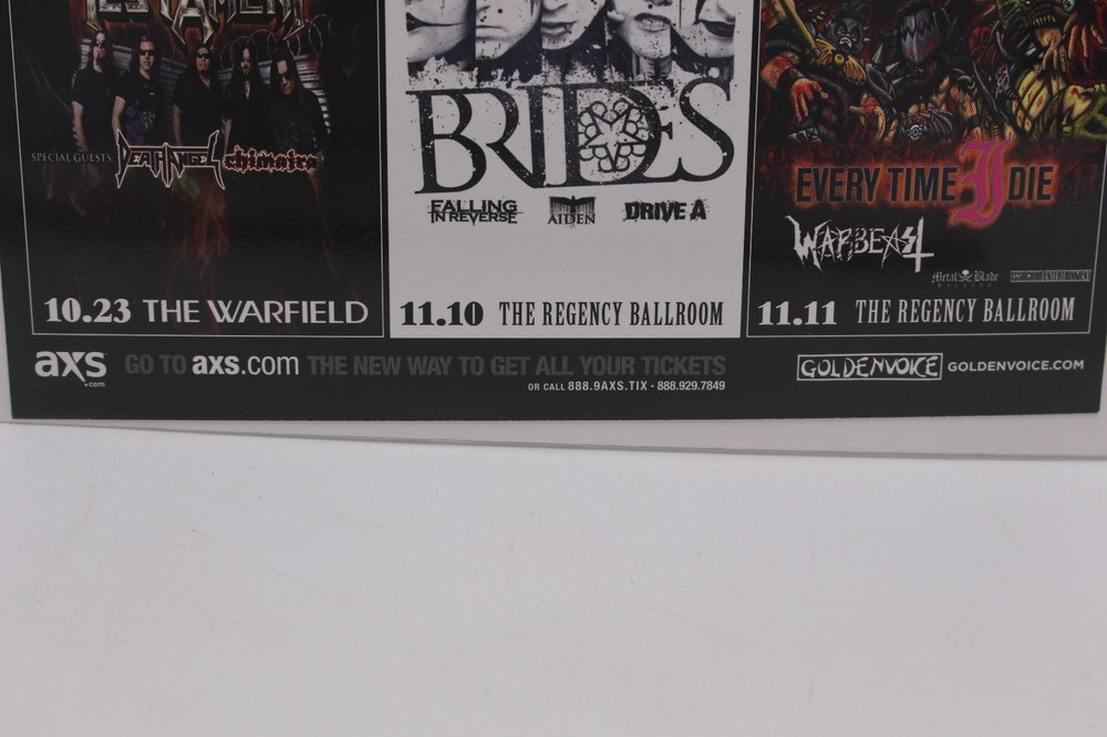 ANTHRAX AND TESTAMENT, BLACK VEIL BRIDES, GWAR HANDBILL