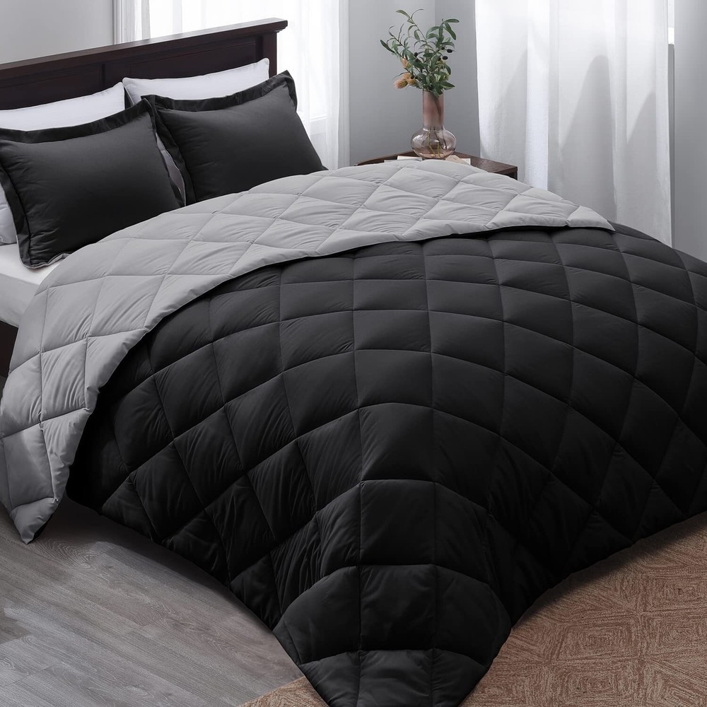 Basic Beyond Down Alternative Comforter Set Reversible Queen Black/Gray