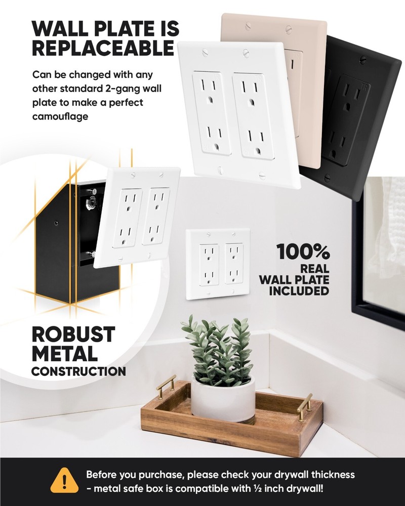 Hidden Wall Safe Outlet With Key Lock Electric Socket Covert Single Or Double