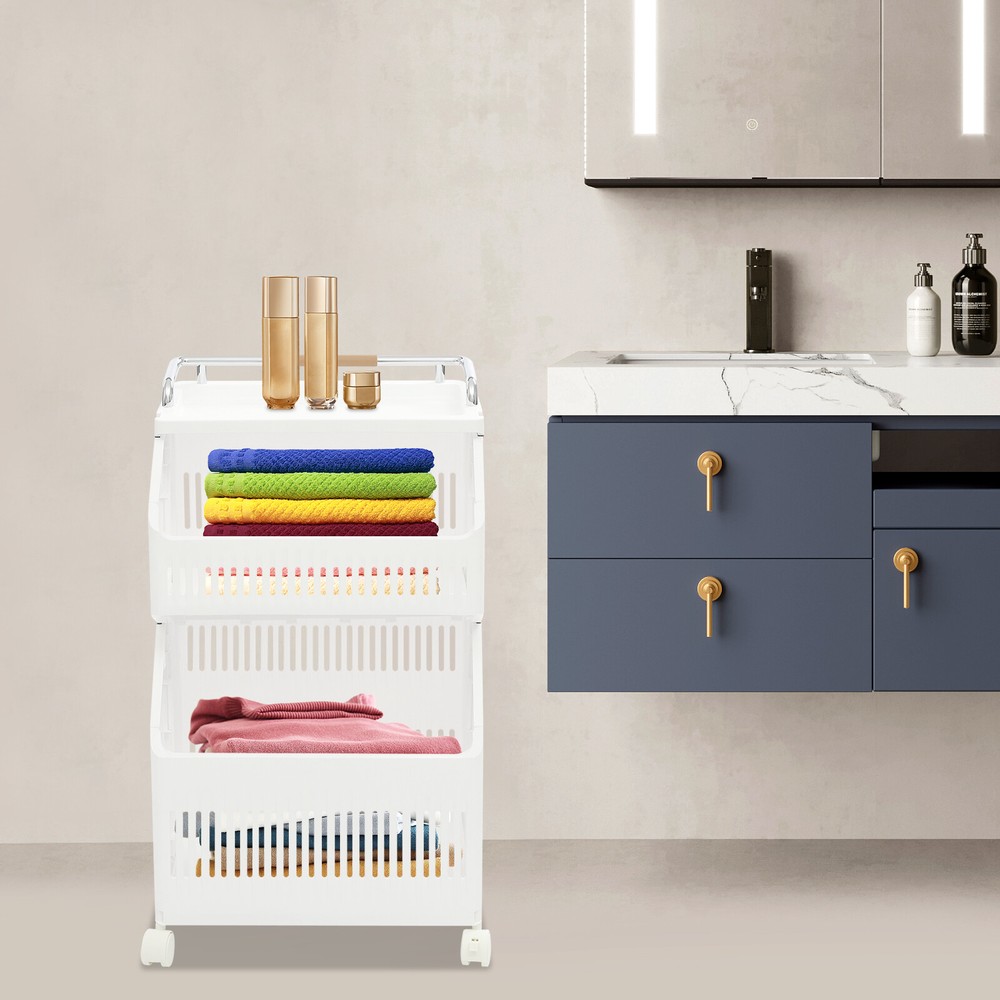 2-tier Clothes Basket Rolling Laundry Basket Collapsible Laundry Hamper Storage