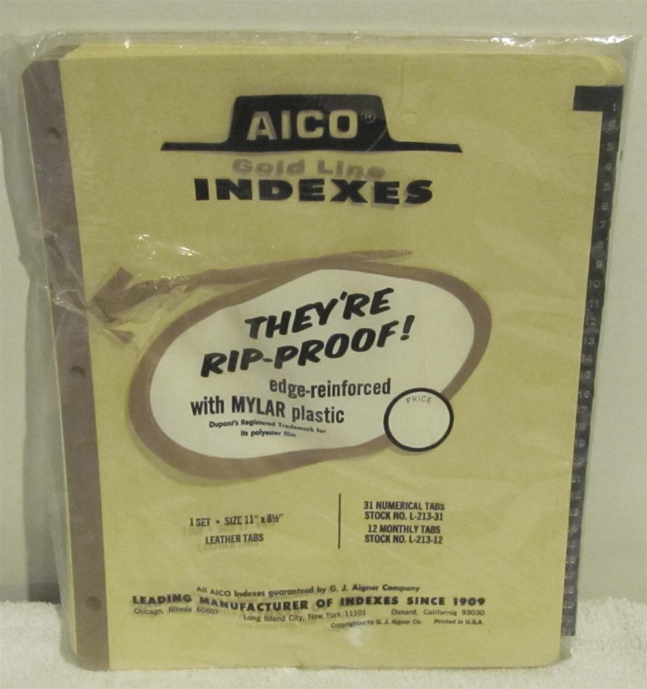 AICO GOLD LINE INDEXES - LEATHER TABBED DIVISION SHEETS FOR RING BINDERS New