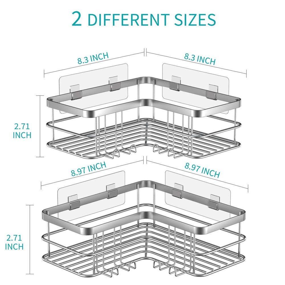 Corner Shower Caddy, Adhesive Shower Shelves No Drilling [2-Pack], Rustproof ...