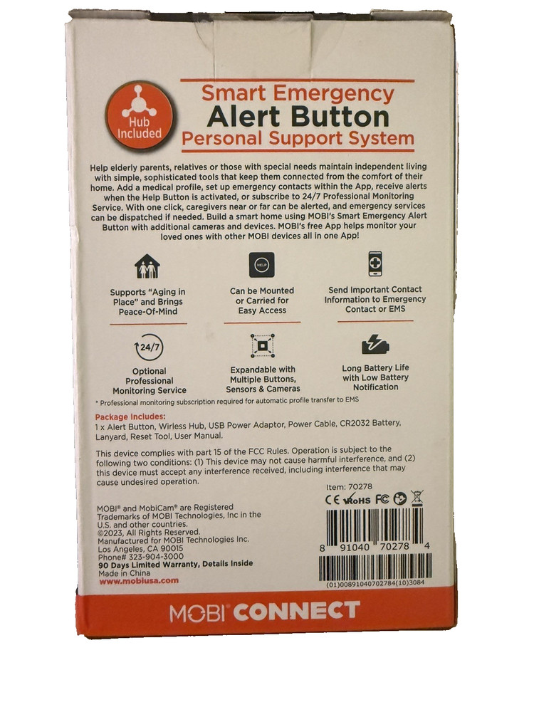NEW MOBI Smart Emergency Alert Button Personal Support System Help Assistance Wt