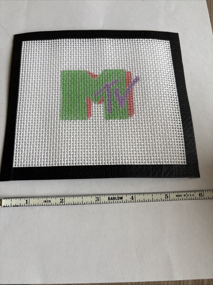 Handmade needlepoint canvas 6”90’s Theme beginner friendly 13 Mesh