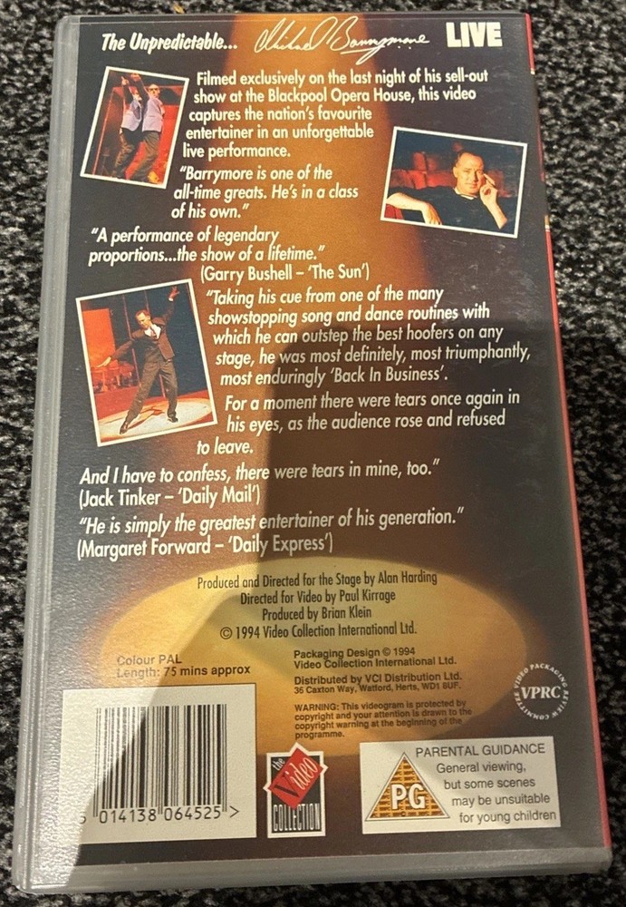 Michael Barrymore The Unpredictable Live VHS Tape 1994