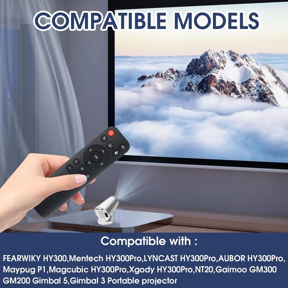 Replacement Remote for Mini Projectors, Compatible with FEARWIKY, Black