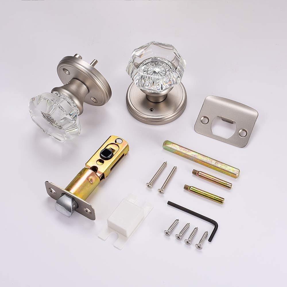 Crystal Glass Door Knobs Interior, Modern .Privacy, Satin Nickel